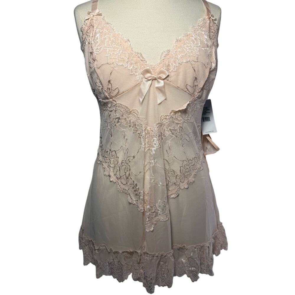 Lace-Trim Sheer Chemise in Blush Pink